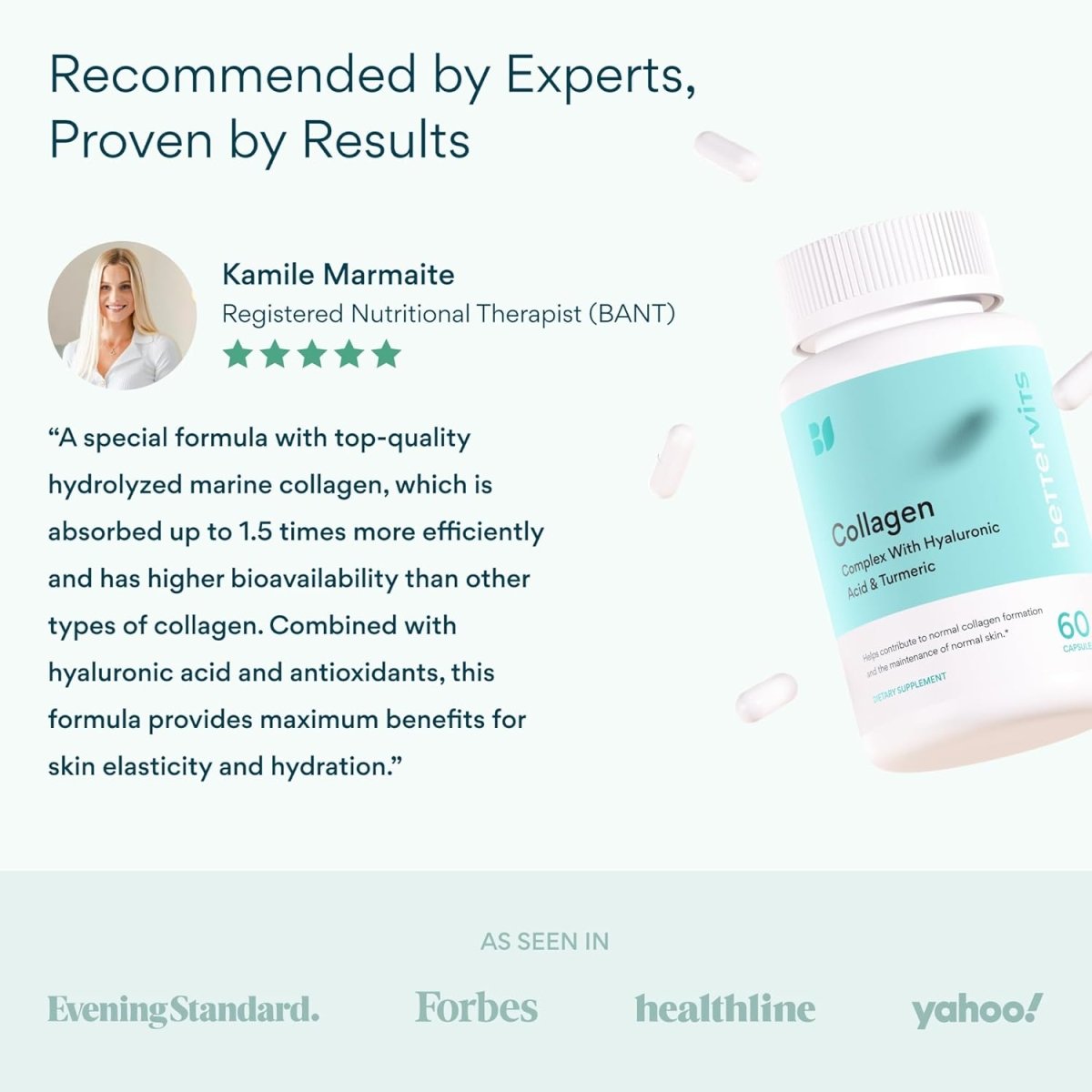 BetterVits Collagen Complex with Hyaluronic Acid & Turmeric 60 Capsules | Skin, Joint & Bone Support fragrance