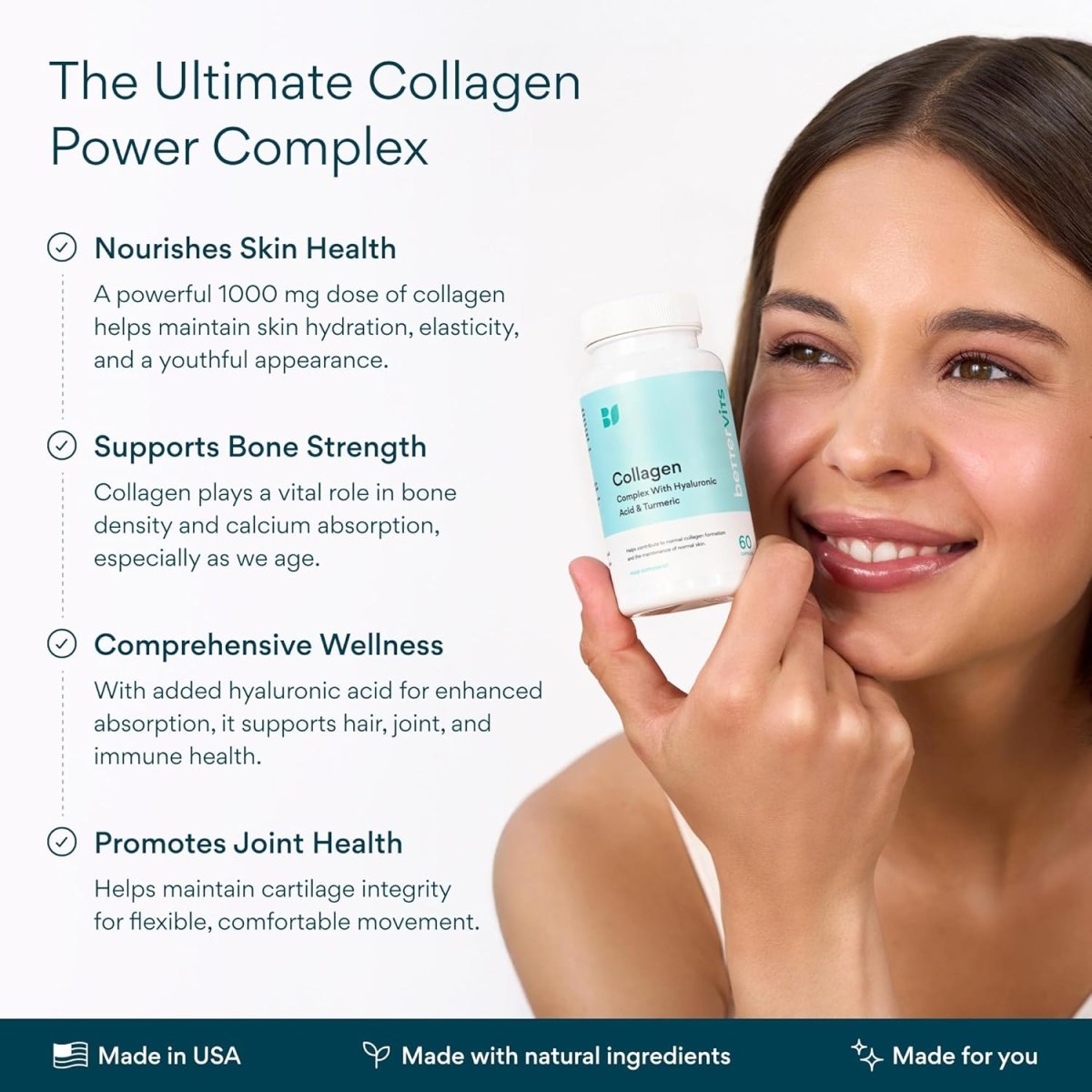 BetterVits Collagen Complex with Hyaluronic Acid & Turmeric 60 Capsules | Skin, Joint & Bone Support fragrance