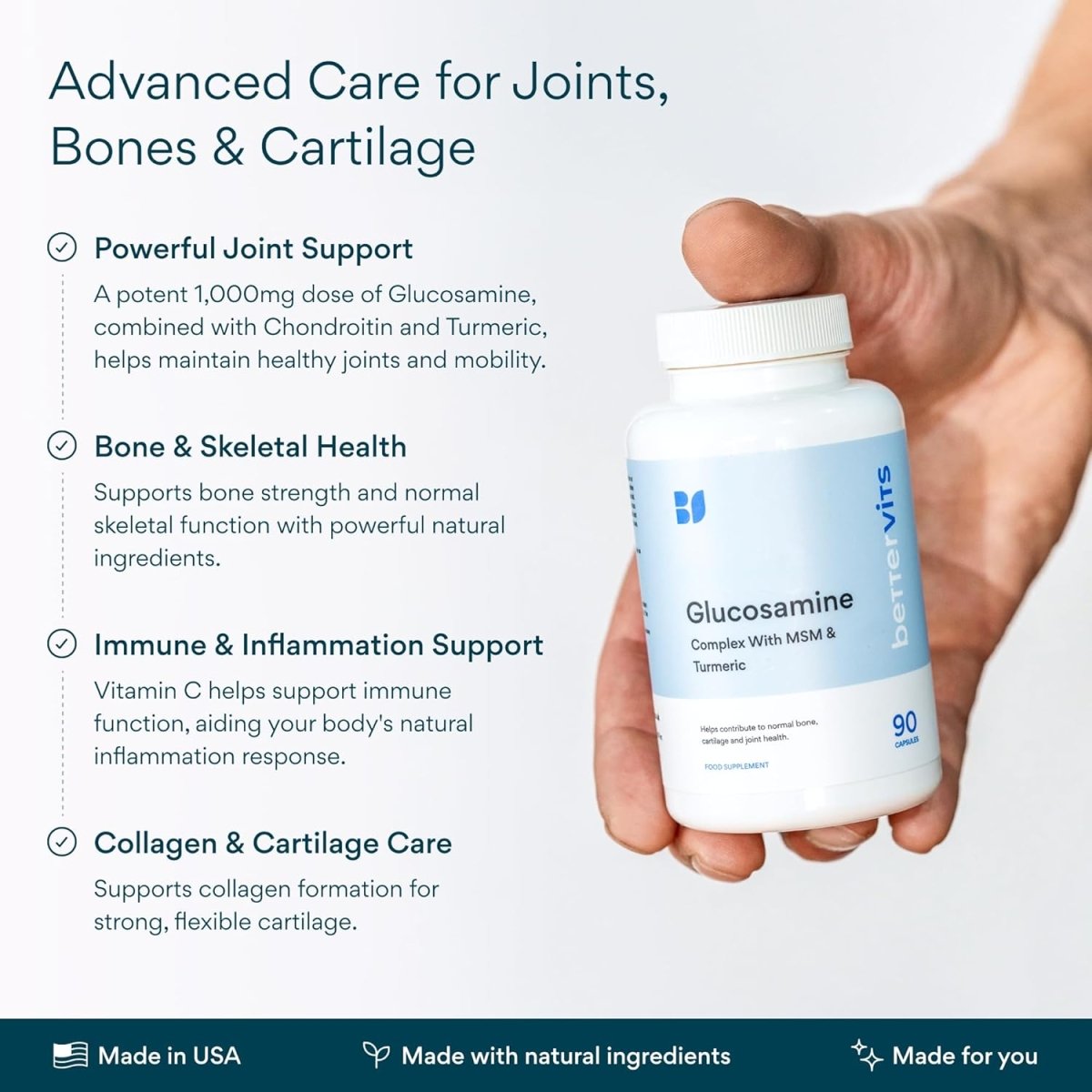 Bettervits Glucosamine Complex with MSM & Turmeric 90 Capsules | Joint Support Supplement fragrance