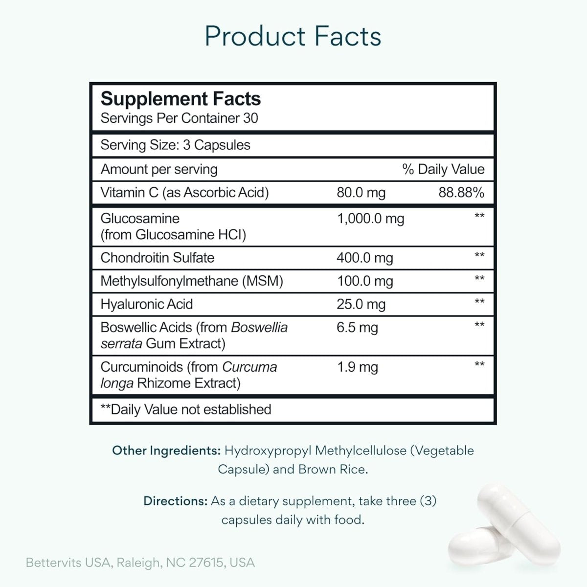 Bettervits Glucosamine Complex with MSM & Turmeric 90 Capsules | Joint Support Supplement fragrance