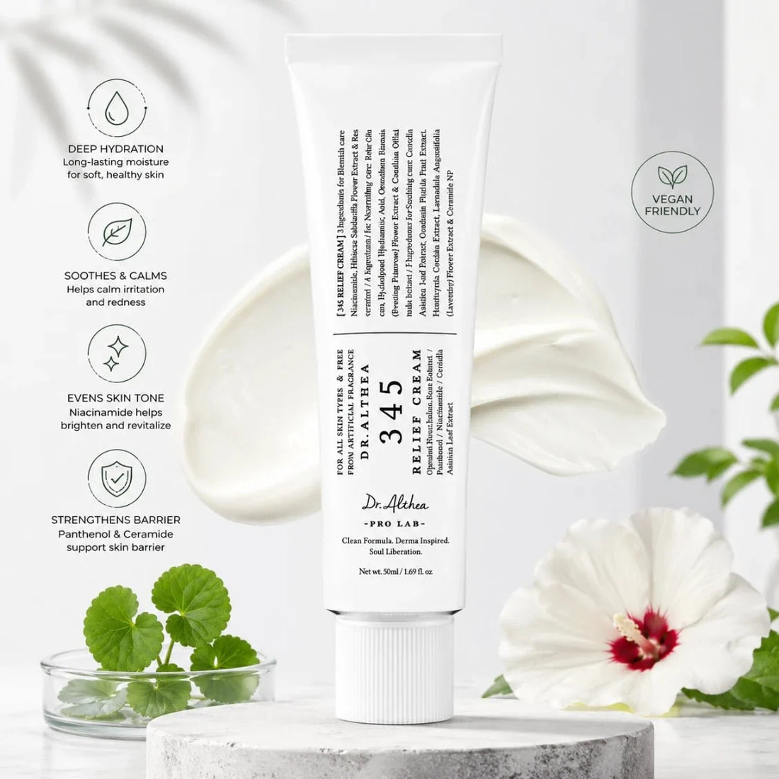 Dr. Althea 345 Relief Cream 50ml | Daily Face Moisturiser with Niacinamide & Panthenol fragrance