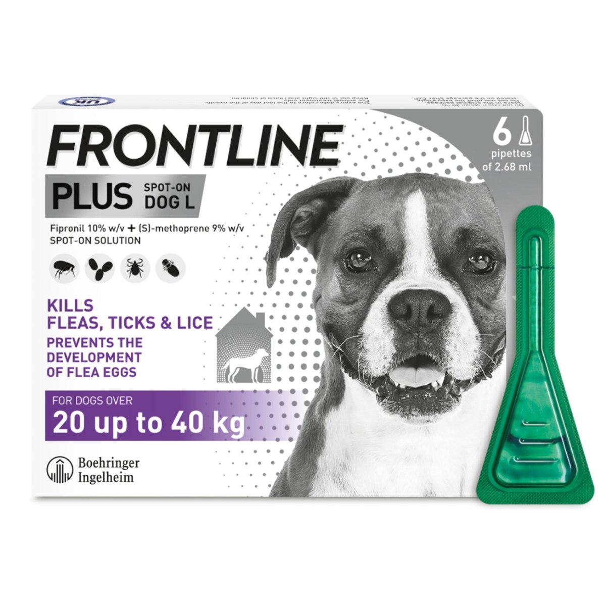 FRONTLINE Plus Flea & Tick Treatment for Large Dogs 20–40kg | 6 Pipettes fragrance