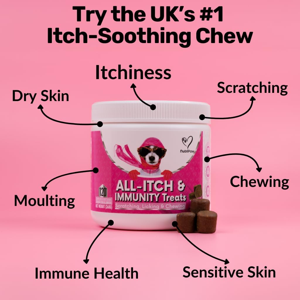 NutriPaw All-Itch & Immunity Treats for Dogs 120 Tablets | Skin, Coat & Immune Support fragrance