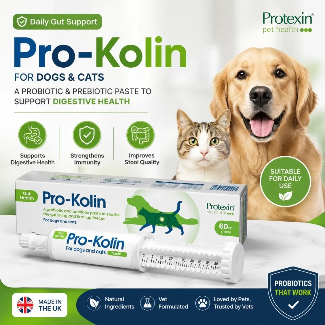 Protexin Pro-Kolin Paste for Dogs & Cats 60ml | Digestive Support & Probiotic Supplement fragrance