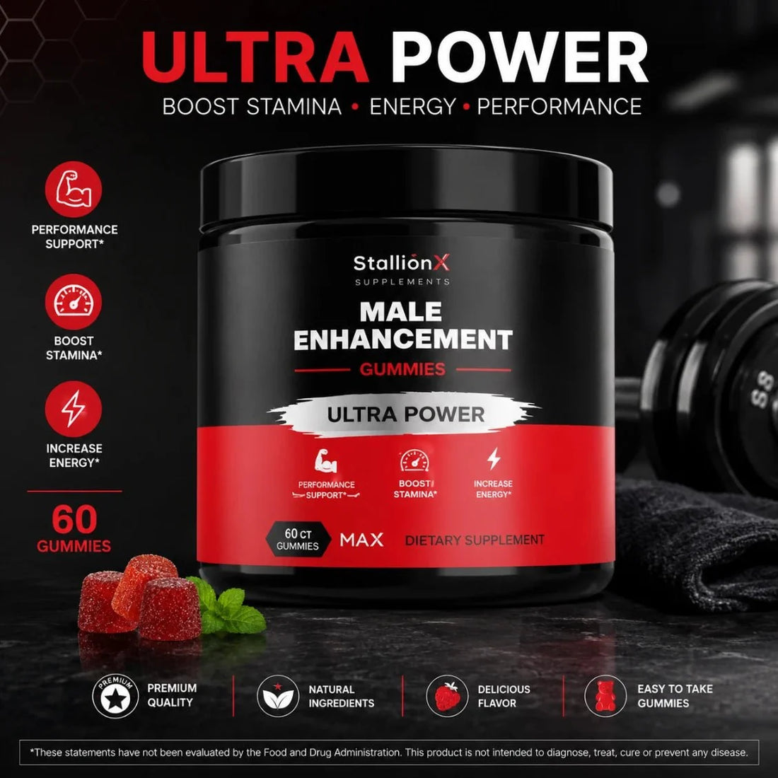 StallionX Male Enhancement Gummies 60 Gummies | Men's Daily Wellness Supplement fragrance