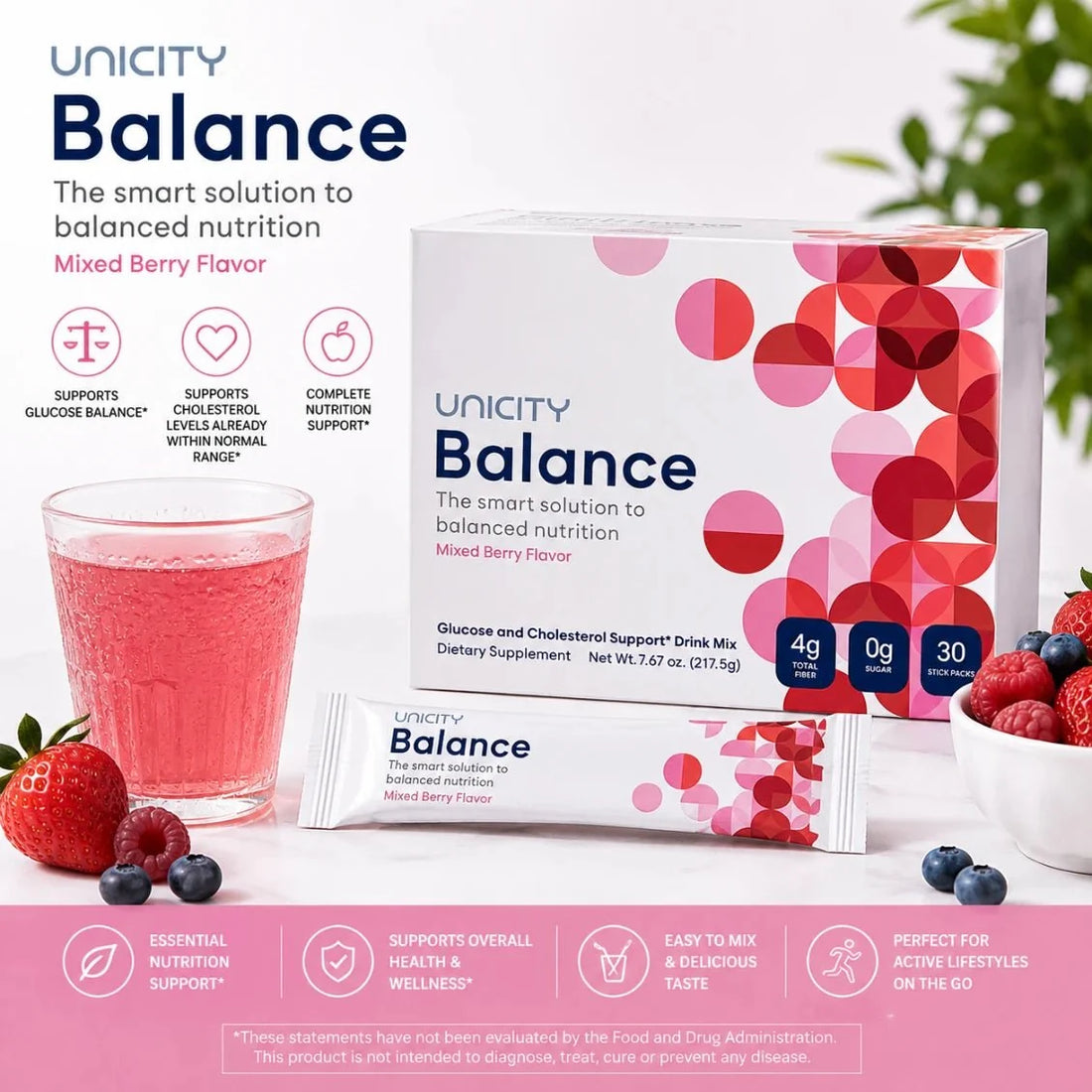 Unicity Balance Mixed Berry Drink Mix 30 Stick Packs | Daily Nutritional Drink Mix fragrance