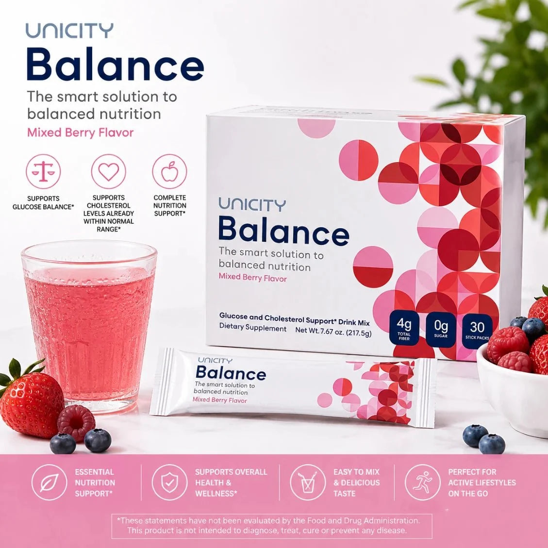 Unicity Balance Mixed Berry Drink Mix 30 Stick Packs | Daily Nutritional Drink Mix fragrance