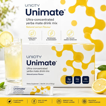 Unicity Unimate Lemon Flavour Yerba Mate Energy Drink Mix 30 Stick Packs fragrance